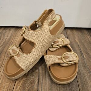 Dolce Vita Beige Sandals with Gold Buckles